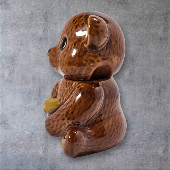 Vintage Ceramic Teddy Bear Honey Jar Brown Bear w Lid Cottagecore Cute Decor - Picture 5 of 13